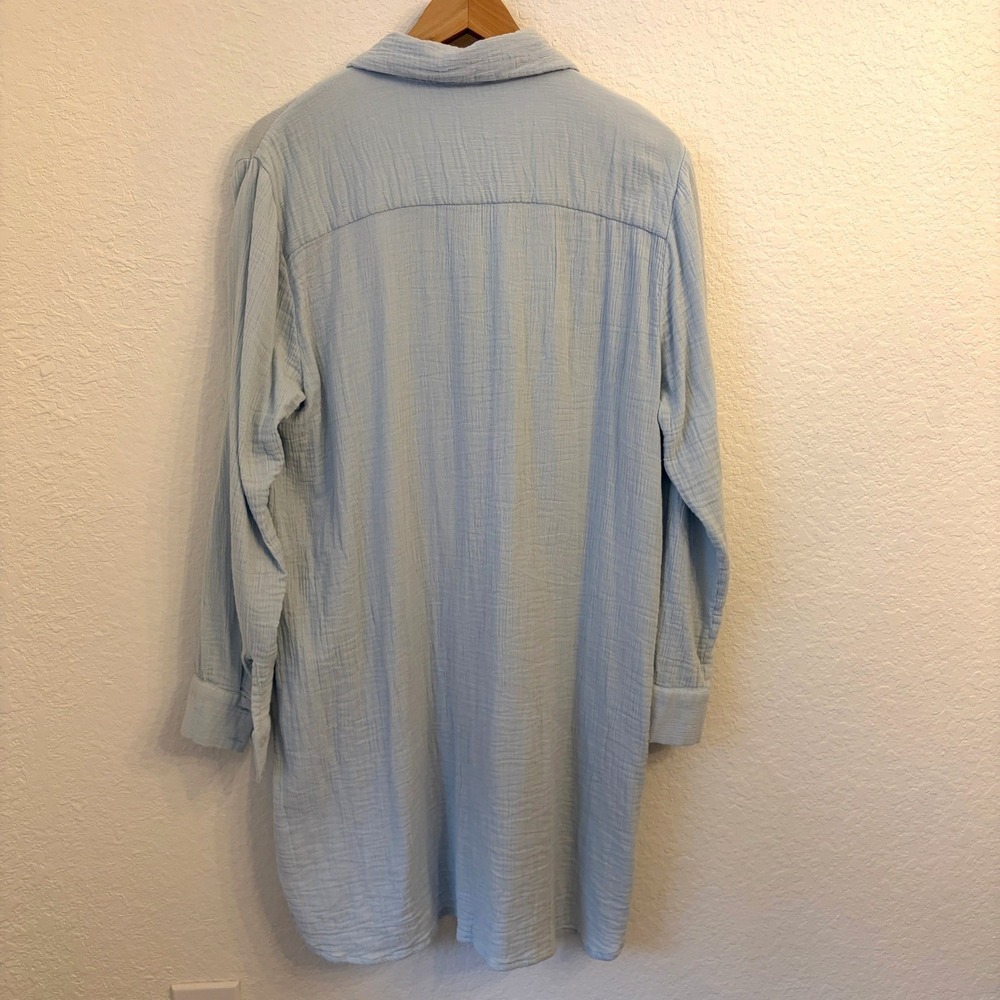 Alice Walk Cotton Gauze Shirt Dress L Coastal Beach Nautical Cover Up Light Blue - Picture 8 of 10
